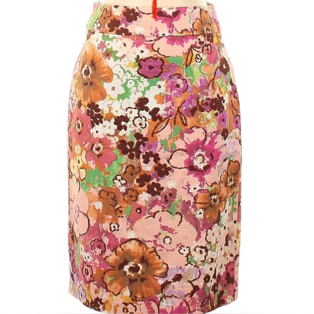 EUC J. CREW PINK & BROWN PENCIL SKIRT